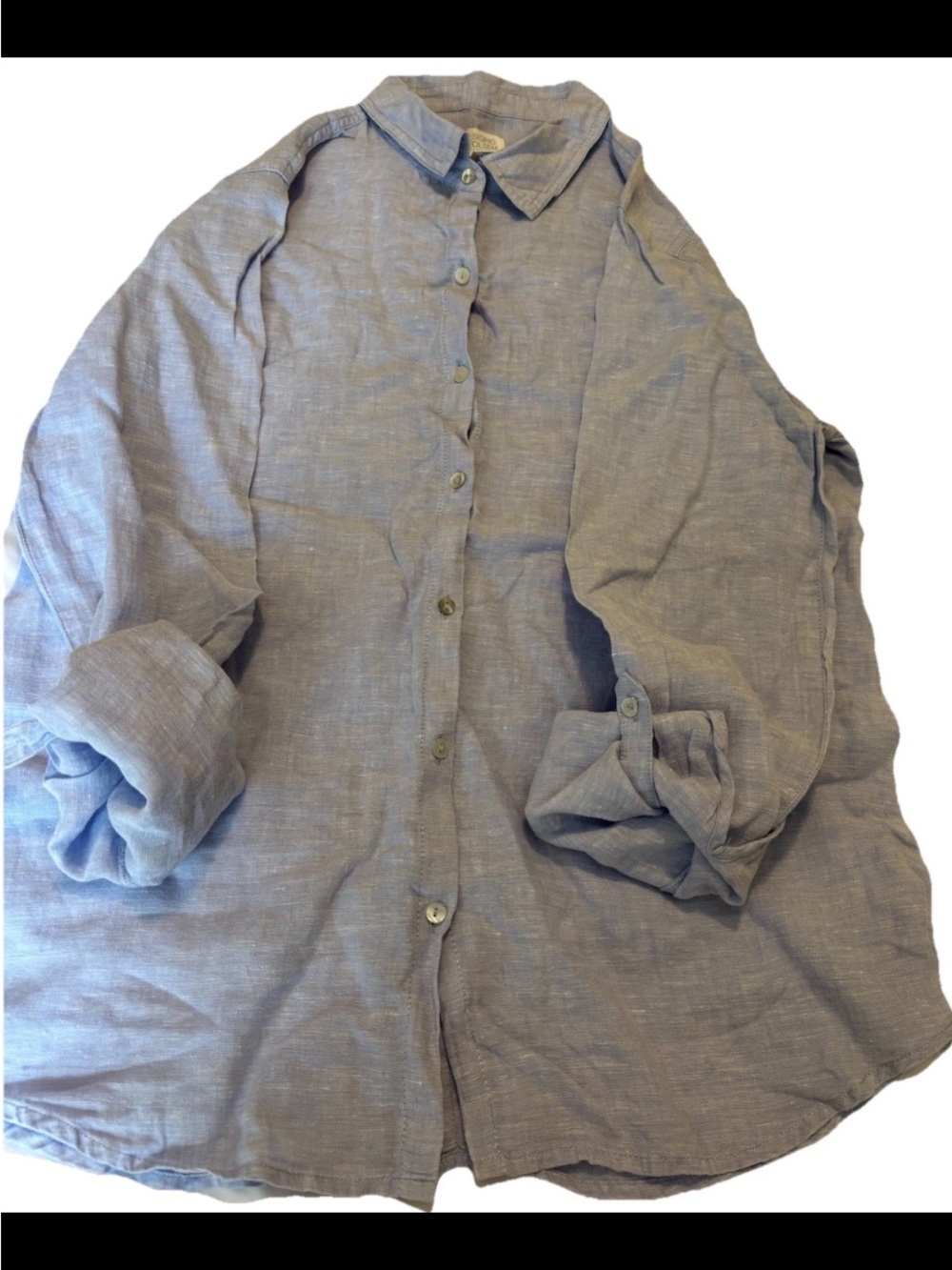 Sigrid Olsen Linen Blue Chambray Roll Tab Shell Button-Up Tunic Faux Button Back